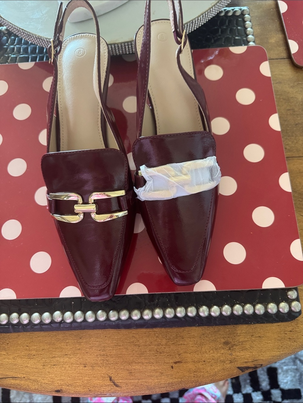 Womens Burgundy Slingback Pointed-Toe Loafer